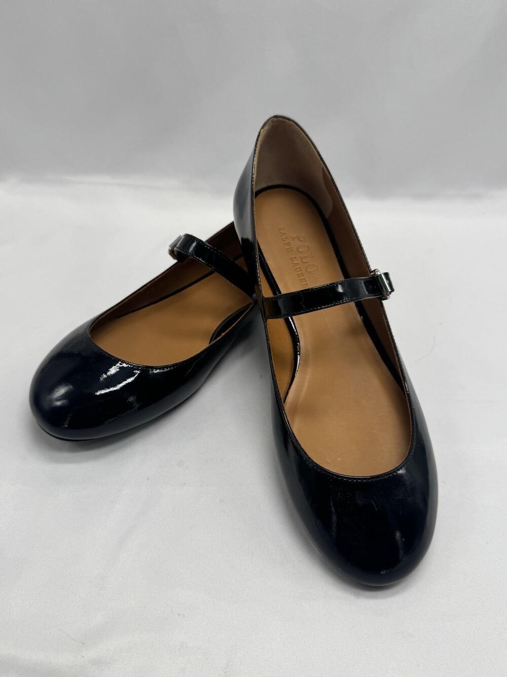 Polo Ralph Lauren Mary Jane Shoes Womens 8.5 Black Patent Leather Buckle Flats